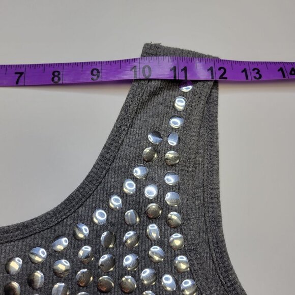 Grey Top Sleeveless Casual Cotton Tank Top with Beaded Neckline - Picture 8 of 11